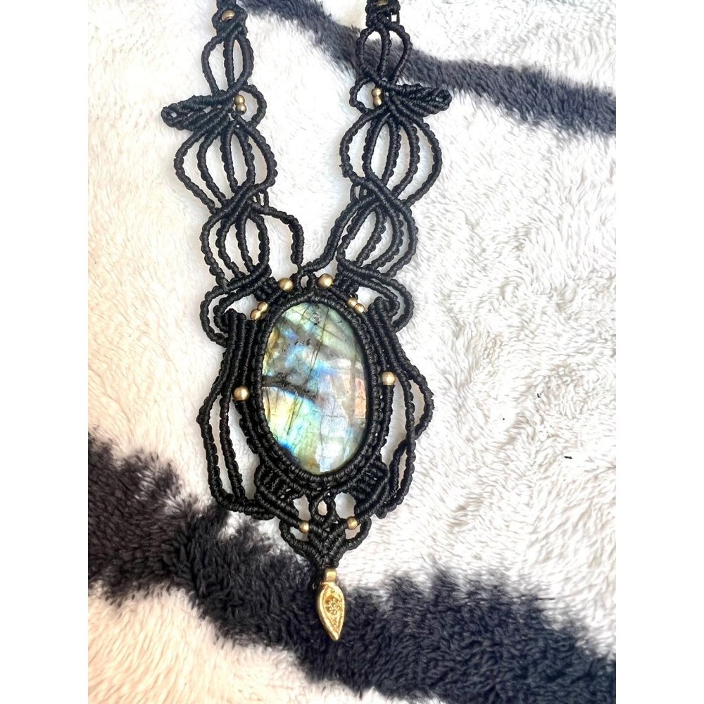 Rainbow Fire Labradorite Hemp Necklace - Picture 5 of 6
